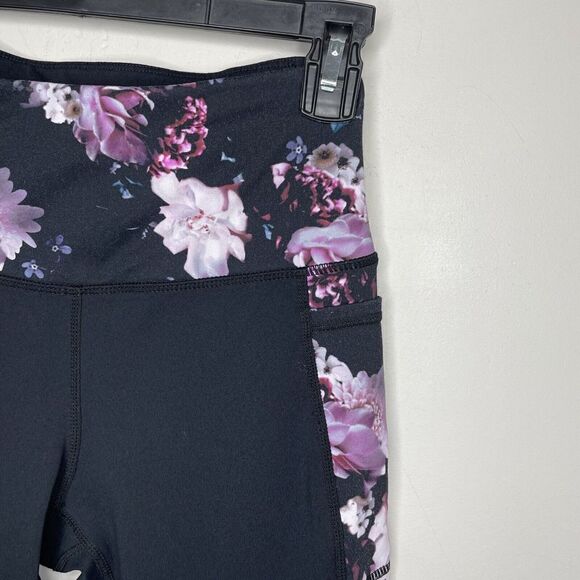 SKECHERS Leggings Womens Small Black Pink Floral GoFlex High Waisted Crop - Picture 2 of 5